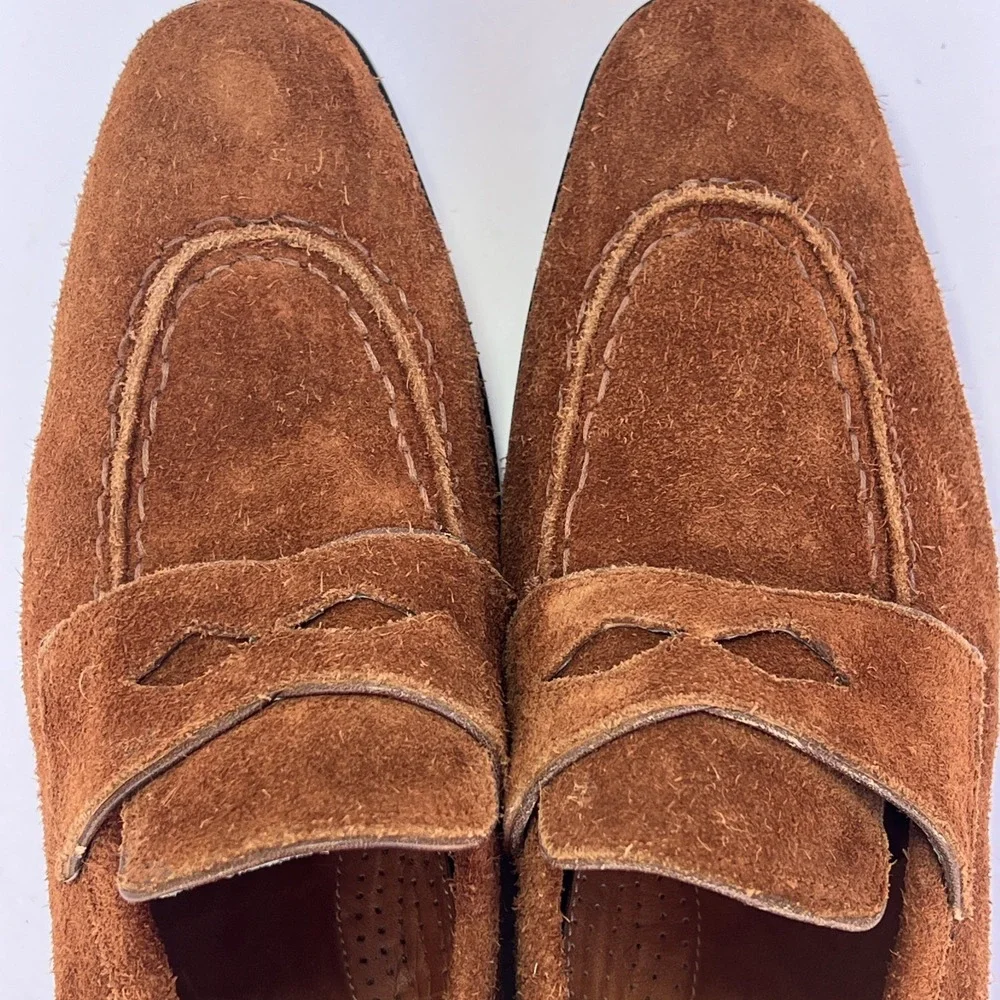 VTG Italian Suede Penny Loafers Mens 43 US 10 Brown Shaggy Handmade Nardi